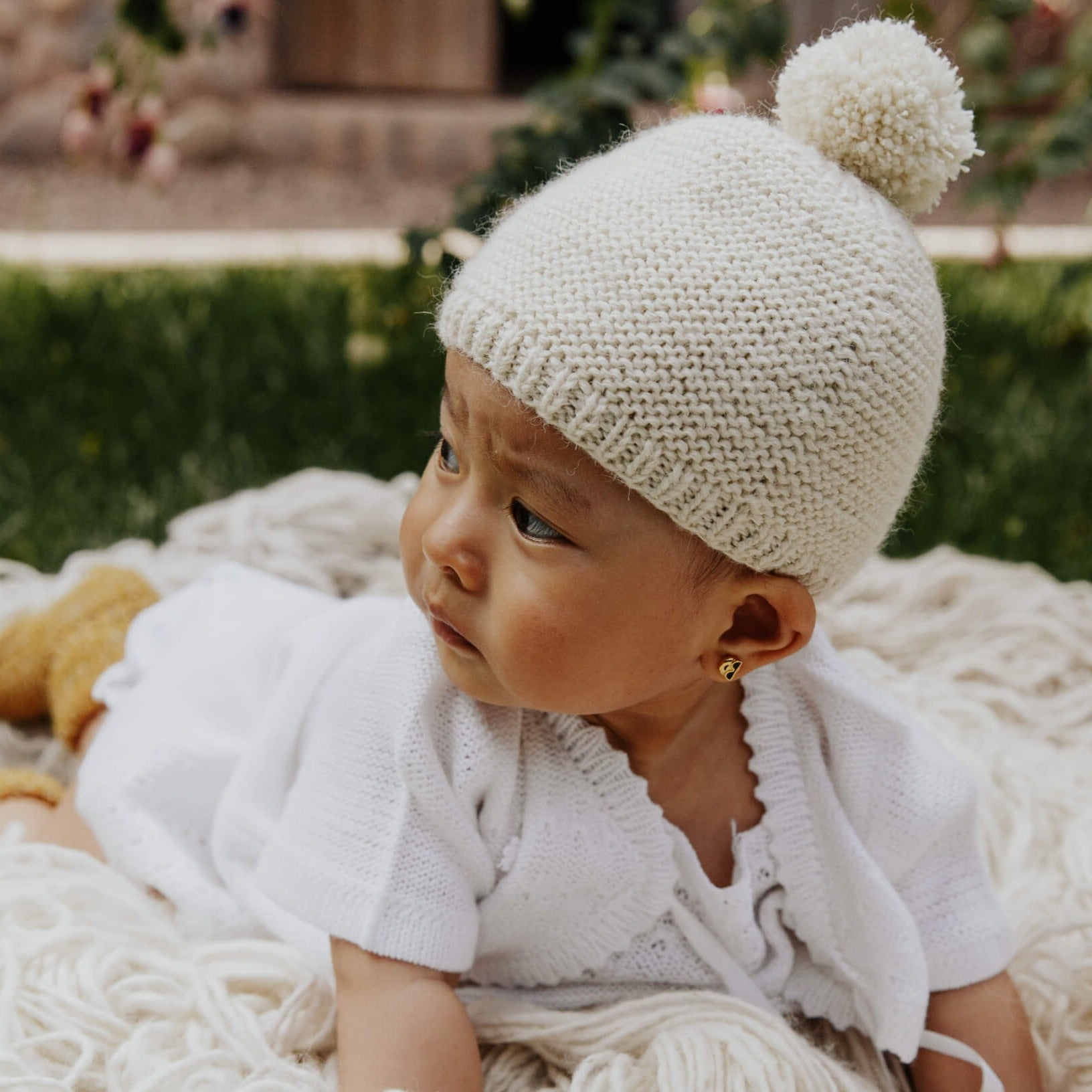 Muku Pom Knit Baby Alpaca Beanie Hat - Awamaki Peru
